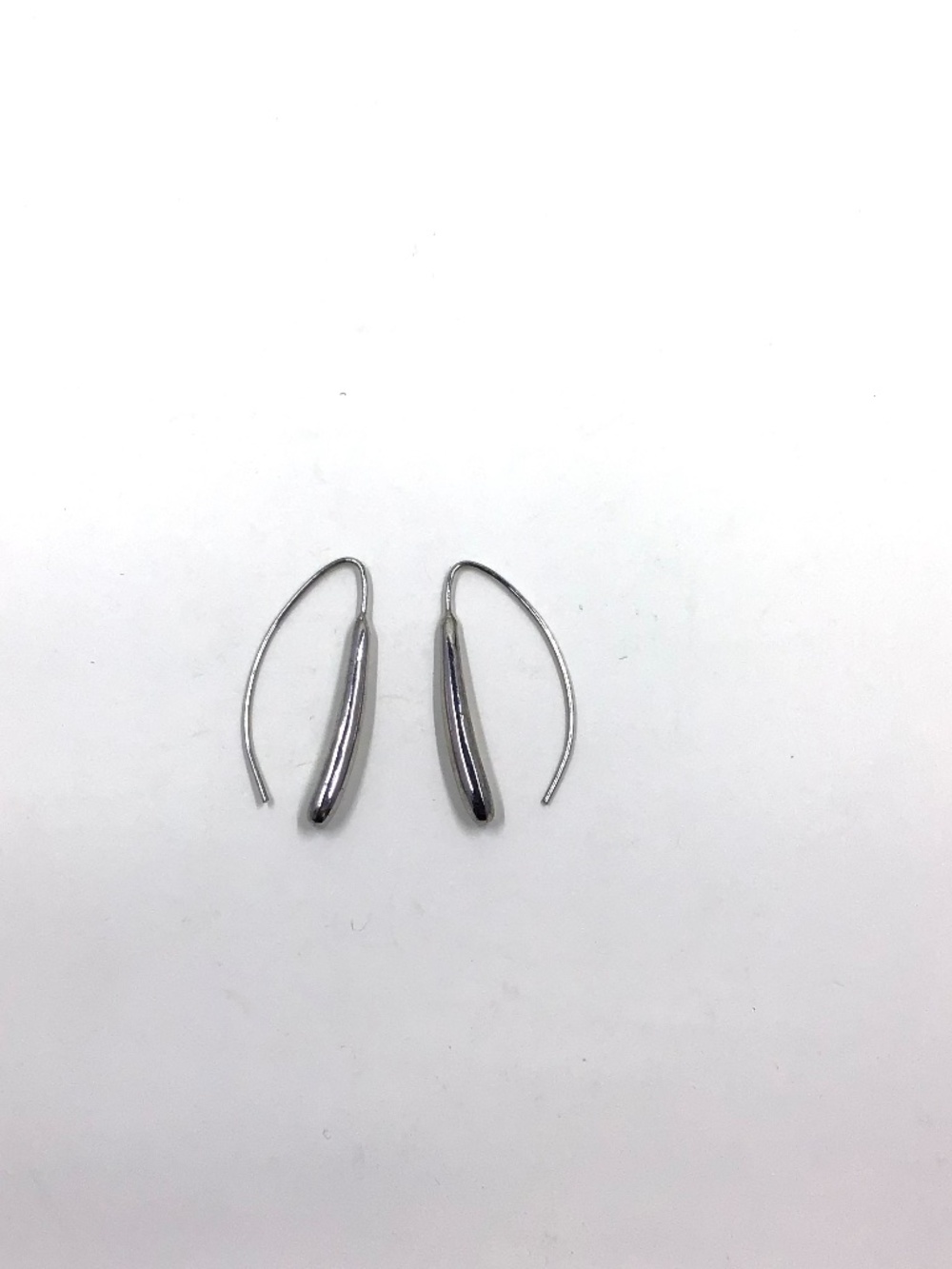 Silver Tone Curled Hook Elongated Tear Drop Dangle Earrings